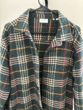 Les Deux Green Plaid Wool-Blend Shacket Jacket